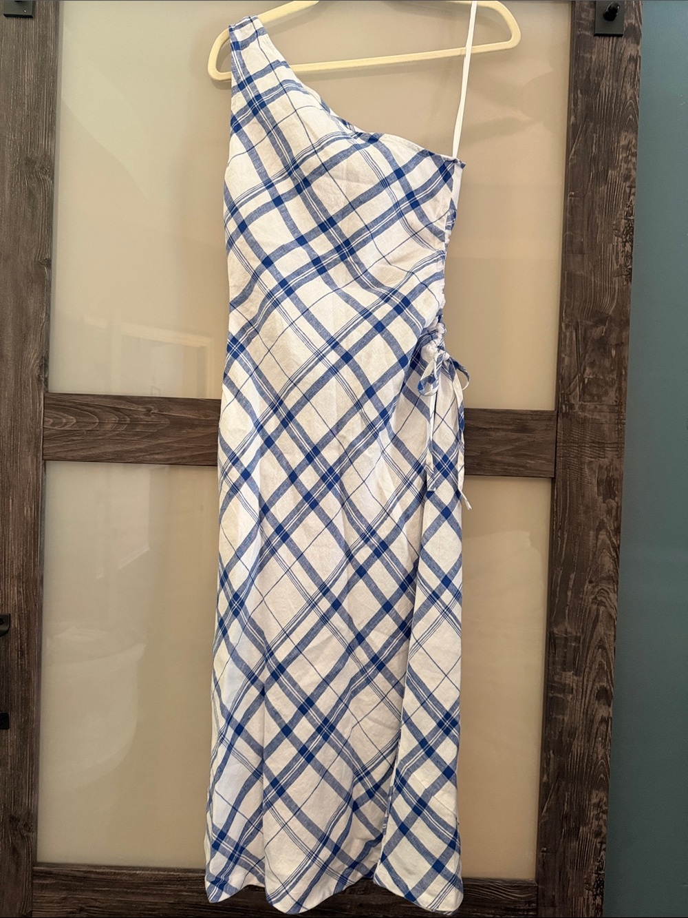 $178 NWT Madewell one shoulder gingham Midi Dress with Side Ruche xs 0 - Picture 5 of 6